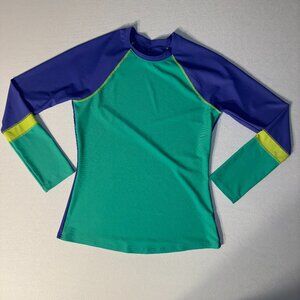 PrAna Women's Lorelei Sun Rashguard Top XS UPF 50+ Long Sleeve, Purple/Green